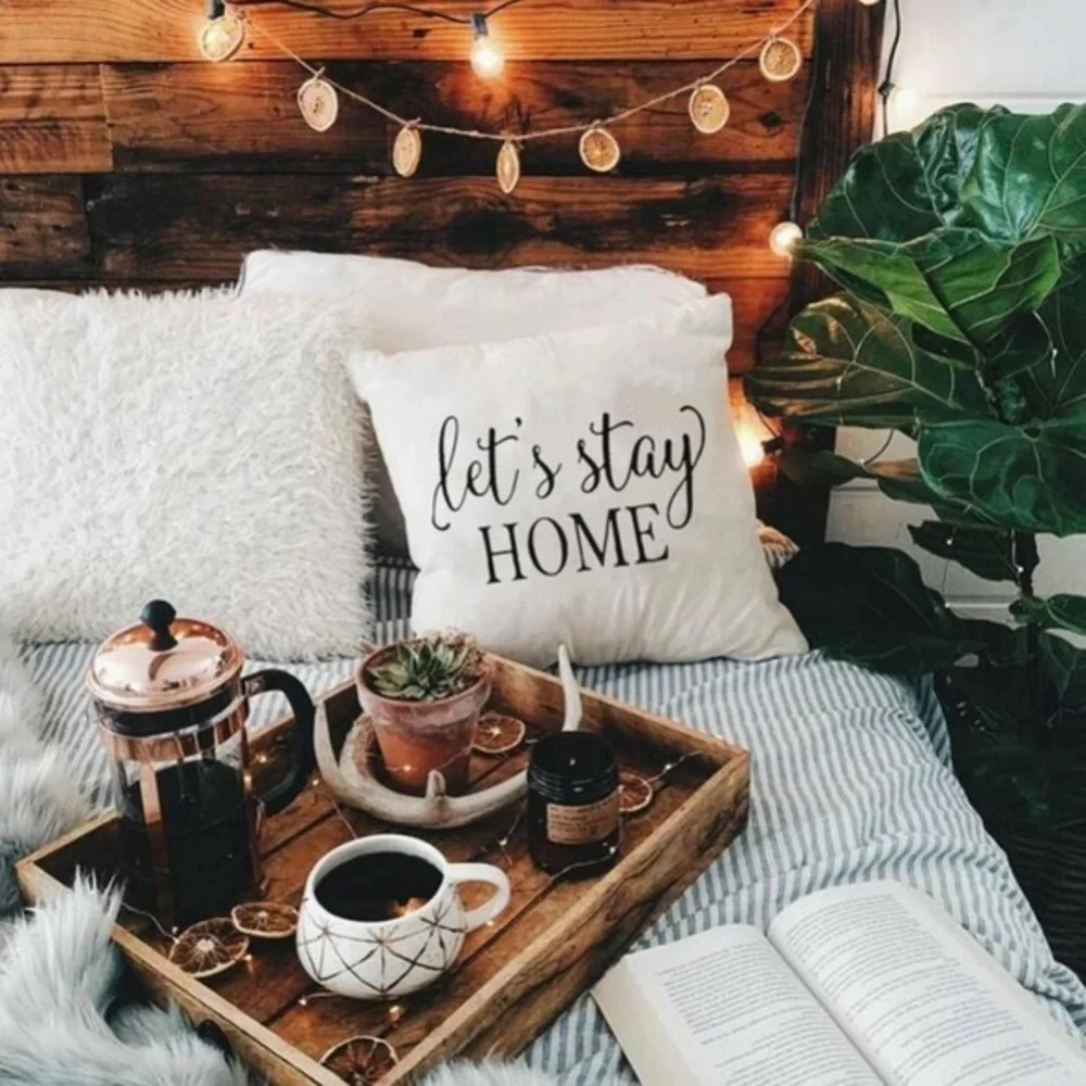 🔥2x HP!🔥 “Let’s Stay Home” Decorative Pillow Cover